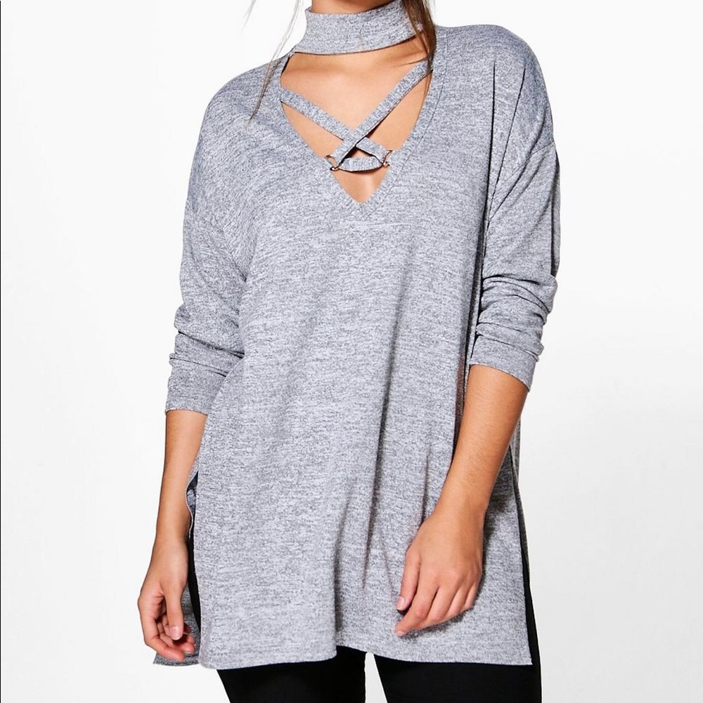 Cross front knitted sweater